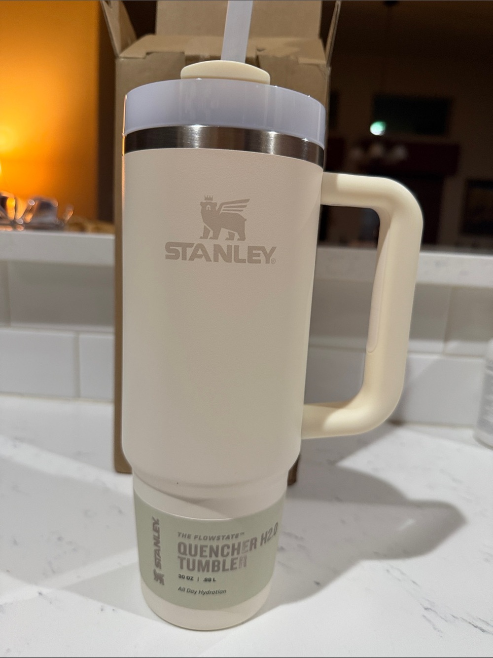 Stanley Cream Quencher Tumbler with Handle and Straw